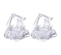 Qusedwey Cesta de Boda de 2 Piezas de Cesta de Flores Blancas para Niñas para Decoraciones de Fiesta de Ceremonia de Boda de Mano para Novia/Niños con Flores, B
