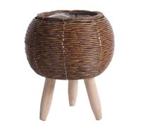 Qusedwey Macetas de Estante de Flores Tejidas de RatáN de ImitacióN Vintage, Cesta de Almacenamiento Hecha una Mano con Patas de Madera, Soporte para Maceta, B