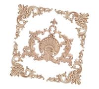 Qusinfc 5 apliques de madera tallada a mano para puerta de muebles y cama | Apliques europeos de madera tallada a mano, superposiciones sin pintar para muebles, cama, armario, puerta, armario