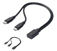 Qusinfc Cable divisor USB tipo C en Y, 1 hembra a 2 machos, cable de extensión convertidor de corriente para carga simultánea de PC y coche, cable USB C