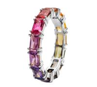 Qusinfc Delicados anillos de cobre con piedras de circonita y arco iris, elegante joyería para uso diario, accesorio para ella, Silver, como se describe, como se describe