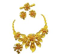 Qusinfc Juego de accesorios de novia de moda, collar de aleación y aretes de tuerca para mujeres que asisten a la gran celebración, accesorios de boda de Oriente Medio Dubai, One Size, como se