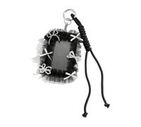 Qusinfc Juego de llaveros góticos con lazo de malla y tarjetas vintage para decoración temática oscura, llavero de cuero con lazo, Bea plateada y blanca, Talla única