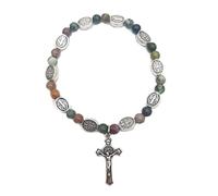 Qusinfc Rosario elástico con cuentas y cruz, pulseras católicas para mujeres y niñas, joyería religiosa, pulseras con dijes cruzados