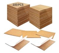 Qussedser 100 Unidades de Corcho Autoadhesivo para Posavasos, Base de Posavasos Autoadhesiva de Pulgadas una Granel, Almohadillas de Corcho Cuadradas con Parte Posterior Adhesiva