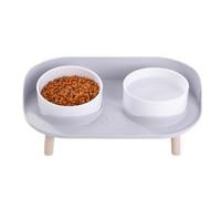 Qussedser Alimentador para mascotas, antigolpes, doble tazón, alimentador de agua potable, protección cervical, suministros para mascotas, color gris