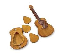 Qussedser Caja de Púas de Guitarra de Madera Caja de Púas de Guitarra Acústica de Madera Caja de Almacenamiento con Soporte para Púas de Madera Amarilla Hecha A Mano