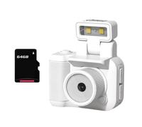 Qussedser Cámara Mini SLR Cmos de 64 GB con Luz de Flash y Base de Carga, Grabadora de Video Portátil DV 1080P con Pantalla LCD