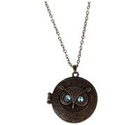 Qussedser Collar Colgante de Laton Estilo Antiguo Vintage, Diseno de Buho con Ojos de Circon Azul