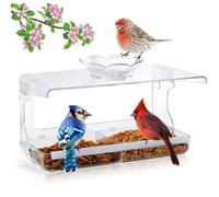 Qussedser Comedero para Pájaros en Ventana con Autoadhesivos Que No Dejan Marcas, Comedero para Pájaros en Ventana Transparente para Exterior, Casa para Pájaros Transparente