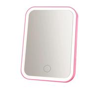 Qussedser Espejo de tocador LED con luces portátil para cosméticos, viajes, maquillaje, espejo de escritorio iluminado recargable por USB, color rosa