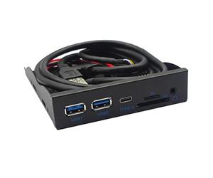 Qussedser HUB de Panel Frontal USB de 5 Gbps, 2 USB 3.0 + 1 Tipo C + TF/SD + Audio HD, Adaptador de Micrófono y Conector para Auriculares de 3,5 mm para Escritorio