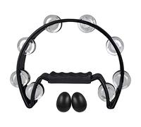 Qussedser Pandereta, Metal Jingles Hand Held Percussion Media Luna Pandereta y Egg Shakers para NiñOs, Adultos, KTV, Fiesta NEGRO