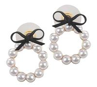 Qussedser Pendientes Elegantes De Verano Encantador Pendientes De Para Mujer Geometria Perla Simulada Aretes Potro Cerril Negro