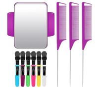 Qussedser Pulsera Magnética para Estilista Pin Muñequera Trenzadoras con 3 Piezas Pintail Comb 6 Piezas Clip de Plástico,Púrpura