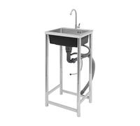 Qussse Fregadero de acero inoxidable 45 x 41 x 75 cm, fregadero de cocina independiente con grifo, fregadero comercial de acero inoxidable para exterior, interior, cocina, restaurante, bar, 1 lavabo