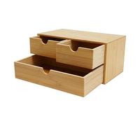 Qussse Organizador de escritorio de bambú con cajones, cajonera de bambú, mini cómoda, diseño de una pieza, caja de maquillaje con 3 cajones para oficina, salón y dormitorio