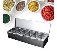 Qussse Recipiente para ingredientes, acero inoxidable, con tapa, 6 insertos, caja de ingredientes, para gastronomía, mezcla, intercambiable