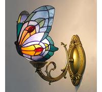 QUSYZD Aplique de Pared Estilo Tiffany con Mariposa, luz Nocturna LED Multicolor, lámpara Decorativa de 1 Bombilla para habitación Infantil, Sala de Estar, Pasillo, baño - Diseño único,E