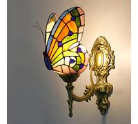 QUSYZD Aplique de Pared Estilo Tiffany con Mariposa, luz Nocturna LED Multicolor, lámpara Decorativa de 1 Bombilla para habitación Infantil, Sala de Estar, Pasillo y baño - Diseño únic,L