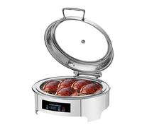 QUSYZD Calentador de Alimentos eléctrico Redondo, Calentador Comercial para Buffet con Tapa Transparente, Bandeja calentadora de Gran Capacidad de 6 litros para una Varied,Grid