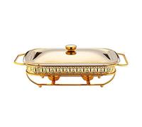 QUSYZD Calentador eléctrico de Alimentos para Buffet, Juego de Calentador Rectangular de Acero Inoxidable con Tapa, Bandeja de Vidrio Apta para Horno y Tapa, Ideal para BU,Gold-2L