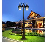 QUSYZD Farolas Exteriores, farola de Cristal de 2 Luces para Caminos y Calles, lámpara de Poste Impermeable para Exteriores, Ideal para Villas y Jardines, farolas de Aluminio e,Black-225cm