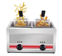 QUSYZD Freidora de Gas Comercial de Acero Inoxidable de 10L/20L con cestas Desmontables y Tapa, Potencia de cocción Ajustable para Preparar Papas Fritas, Ideal para Uso do,Natural Gas-20L