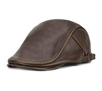 QUSYZD Gorras Planas Ajustables de Cuero para Hombre, Boina de Vendedor de periódicos para otoño e Invierno, Sombrero de Conductor, marrón - 6 3/4-7 1/2,Brown-6 3/4-7 1/2