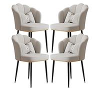 QUSYZD Juego de 4 sillas de Comedor de Terciopelo de Lujo con Patas de Acero al Carbono, Elegante Respaldo, Silla de Escritorio para el hogar, manicura, Estudio y TOC,White-Black Feet