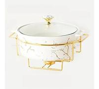 QUSYZD Juego de Calentador de Alimentos Redondo de 2 Cuartos para Buffet, Calentador de cerámica con Tapa de Vidrio, Juego de Calentador y difusor para Buffet para Bodas y,White-A