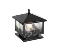QUSYZD Lámpara de Columna Exterior Impermeable, Moderna, Cuadrada, de Metal, LED, Cristal, Resistente a la Lluvia y al óxido, E27, para Poste, Pilar, Exterior, Villa, Patio, te,Black-H 28CM