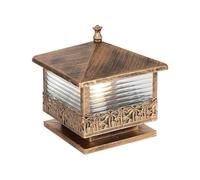 QUSYZD Lámpara de Columna Exterior Impermeable, Moderna, Cuadrada, de Metal, LED, Cristal, Resistente a la Lluvia y al óxido, E27, para Poste, Pilar, Exterior, Villa, Patio, te,Gold-H 27CM