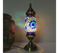 QUSYZD Lámpara de Mesa turca de Cristal Hecha a Mano, Estilo Tiffany, luz Nocturna - Lámpara Vintage para Dormitorio, Sala de Estar y Comedor - Base de Bombilla E14 - Diseño Azul,Blue