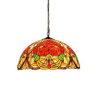 QUSYZD Lámpara de Techo de vitrales de 50 cm, Estilo rústico Americano Retro, para Bar o Comedor, Estilo Tiffany, Preciosa lámpara Colgante de Techo de vitrales de Rosas.,