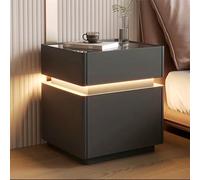 QUSYZD Mesita de Noche Inteligente con estación de Carga, Mesa Auxiliar Moderna con Cerradura de Huella Dactilar, 3 cajones, iluminación LED, Ideal para Dormitorio y Sala,50cm/19.7in-Dark Gray
