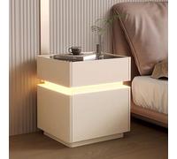 QUSYZD Mesita de Noche Inteligente para Dormitorio con estación de Carga, Mesa Auxiliar Moderna con Cerradura de Huella Dactilar, 3 cajones, iluminación LED, Ideal para do,50cm/19.7in-Khaki