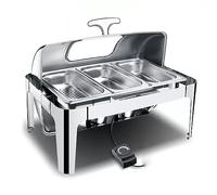 QUSYZD Platos para Calentar Alimentos Servidores de Buffet Calentador de Alimentos con Tapa abatible Plato perforador Platos para Mantener la Comida Caliente Dos métodos d,Electric-Visible C