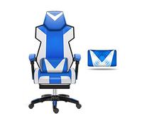 QUSYZD Silla de Juego con Masaje de Espalda y reposapiés, ergonómica, Estilo Carrera, con Respaldo Alto y Almohada Lumbar de Masaje, Color Azul y Blanco.,Blue White
