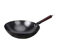 QUSYZD Woks Chinos de Hierro Fundido Martillado a Mano, woks y sartenes para saltear de Fondo Redondo sin Revestimiento, con Tapa de Madera, sin Revestimiento, con Menos Aceite, Olla a,32cm
