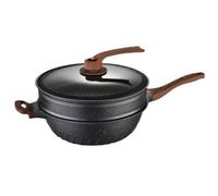 QUSYZD Woks y sartenes para saltear: Wok Negro con Tapa de Vidrio, sartén Profunda con Revestimiento de mármol Ultra Antiadherente y sartenes de Aluminio Resistentes a rayones con asa,B