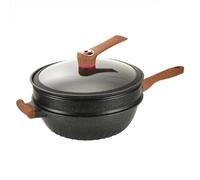 QUSYZD Woks y sartenes para saltear Woks antiadherentes de Aluminio Fundido a presión con Tapa, sartén Wok de 12,6 Pulgadas con Revestimiento de Piedra de Granito, sartenes para saltea,