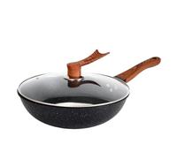 QUSYZD Woks y sartenes para saltear Woks Redondos Negros con Tapa de Olla Vertical, sartenes Wok de Hierro Fino con Revestimiento de Piedra de Granito de 12,6 Pulgadas y sartén Plana r,