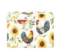 Quteprint Cesta de almacenamiento plegable con tapa, organizador grande de acuarela y girasol, gallo para el hogar, oficina, libros, ropa, juguetes, 16.5 x 12.6 x 11.8 pulgadas