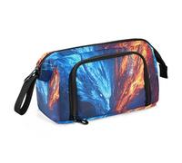 Quteprint Estuche de gran capacidad, dos dragones llamas fuego, portátil, con cremallera, para oficina, escuela, papelería, estuche para lápices, para adolescentes, niñas, niños, adultos, estudiantes