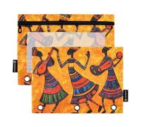 Quteprint Estuche para lápices para carpeta de 3 anillas, arte africano para mujeres, música, baile, paquete de 2 estuches con cremallera con ventana transparente y ojales reforzados para carpeta
