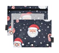 Quteprint Estuche para lápices para carpeta de 3 anillas, bastón de caramelo de Papá Noel, paquete de 2 estuches con cremallera con ventana transparente y ojales reforzados para carpeta, bolsas para
