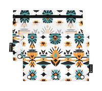 Quteprint Estuche para lápices para carpeta de 3 anillas, geométrico, africano, étnico, azteca, paquete de 2 estuches con cremallera con ventana transparente y ojales reforzados para carpeta