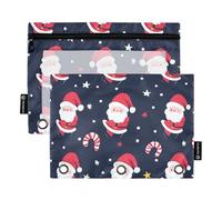 Quteprint Estuche para lápices para carpeta de 3 anillos, bastón de caramelo, Navidad, Papá Noel, paquete de 2 estuches con cremallera con ventana transparente y ojales reforzados para carpeta, bolsas
