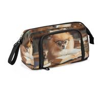 Quteprint Estuche portátil de gran capacidad para lápices, diseño de perro está leyendo un libro, con cremallera, para oficina, escuela, papelería, para adolescentes, niñas, niños, adultos